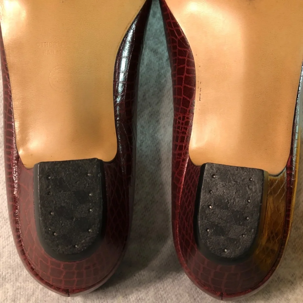 Burgundy ‘Crocodile’ Low-Heel Pumps - Picture 13 of 16